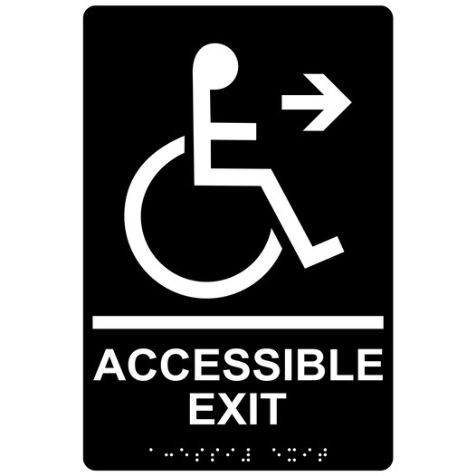 Black ADA Braille ACCESSIBLE EXIT Right Sign RRE-14758_White_on_Black