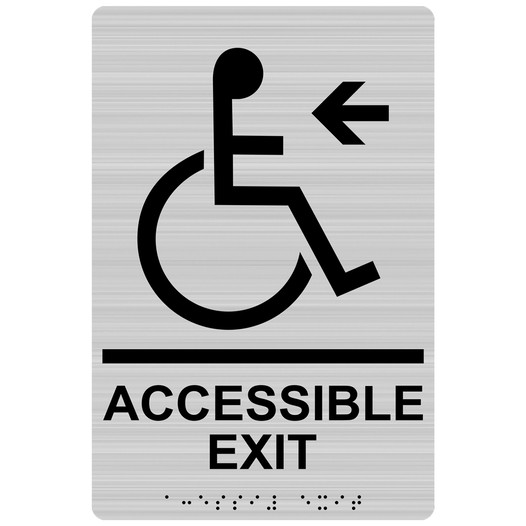 Brushed Silver ADA Braille ACCESSIBLE EXIT Left Sign RRE-14759_Black_on_BrushedSilver