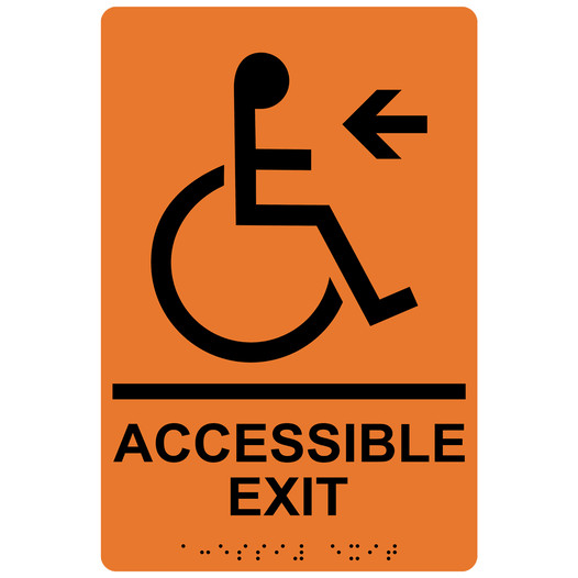 Orange ADA Braille ACCESSIBLE EXIT Left Sign RRE-14759_Black_on_Orange