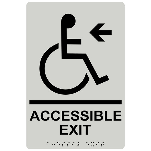Pearl Gray ADA Braille ACCESSIBLE EXIT Left Sign RRE-14759_Black_on_PearlGray