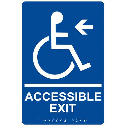 Blue ADA Braille Accessible Exit Left Sign