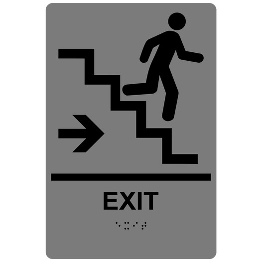 Gray ADA Braille EXIT Stairs Right Sign RRE-14790_Black_on_Gray