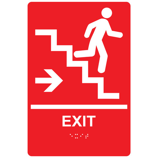 Red ADA Braille EXIT Stairs Right Sign RRE-14790_White_on_Red