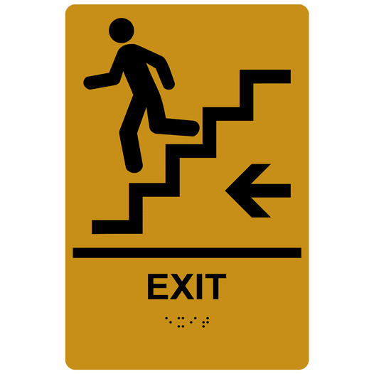 Gold ADA Braille EXIT Stairs Left Sign RRE-14791_Black_on_Gold