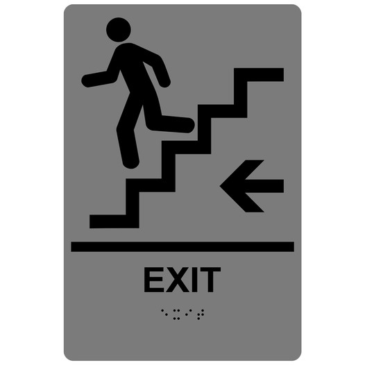 Gray ADA Braille EXIT Stairs Left Sign RRE-14791_Black_on_Gray