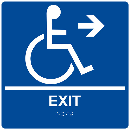 Square Blue ADA Braille Accessible EXIT Right Sign - RRE-14792-99_White_on_Blue