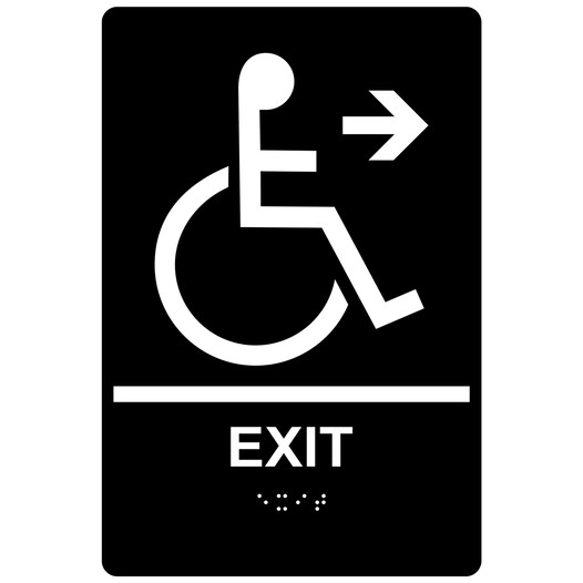 Black ADA Braille Accessible EXIT Right Sign RRE-14792_White_on_Black