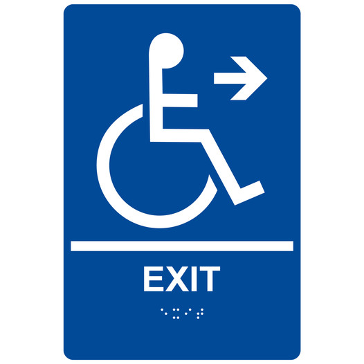 Blue ADA Braille Accessible EXIT Right Sign RRE-14792_White_on_Blue
