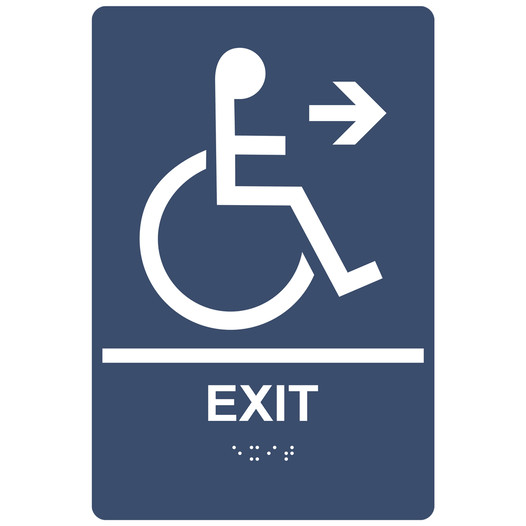 Navy ADA Braille Accessible EXIT Right Sign RRE-14792_White_on_Navy