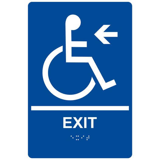 Blue ADA Braille Accessible EXIT Left Sign RRE-14793_White_on_Blue