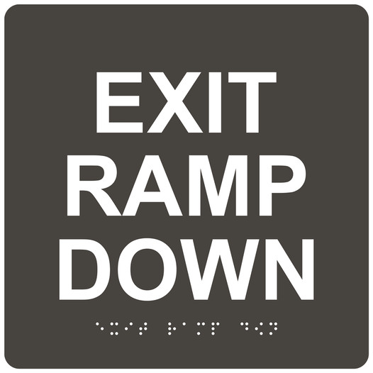 Charcoal Gray 6-Inch Square ADA Braille EXIT RAMP DOWN Sign RRE-14794_White_on_CharcoalGray