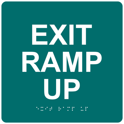 Bahama Blue 6-Inch Square ADA Braille EXIT RAMP UP Sign RRE-14795_White_on_BahamaBlue