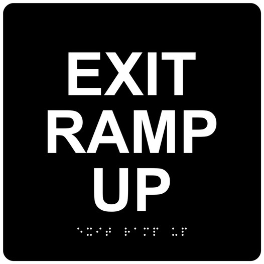Square Black ADA Braille EXIT RAMP UP Sign RRE-14795_White_on_Black