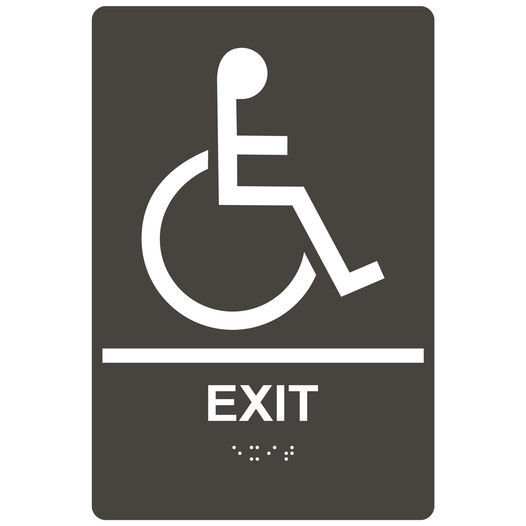 Charcoal Gray ADA Braille Accessible EXIT Sign with Symbol RRE-16802_White_on_CharcoalGray