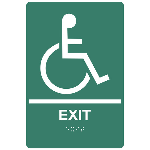 Pine Green ADA Braille Accessible EXIT Sign with Symbol RRE-16802_White_on_PineGreen