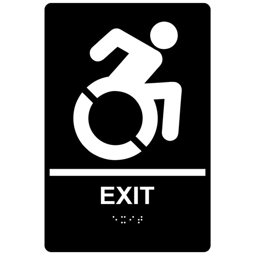 Black Braille EXIT Sign with Dynamic Accessibility Symbol RRE-16802R_White_on_Black