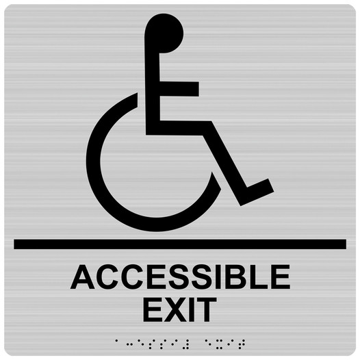 Square Brushed Silver ADA Braille ACCESSIBLE EXIT Sign RRE-17819-99_Black_on_BrushedSilver