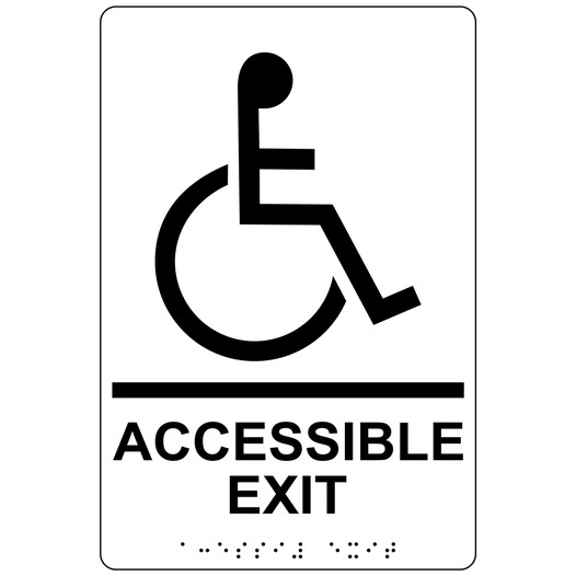 White ADA Braille ACCESSIBLE EXIT Sign with Symbol RRE-17819_Black_on_White
