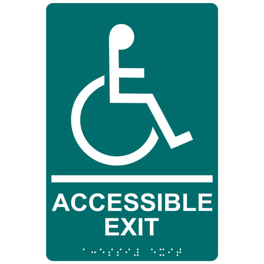 Bahama Blue ADA Braille ACCESSIBLE EXIT Sign with Symbol RRE-17819_White_on_BahamaBlue