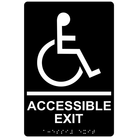 Black ADA Braille ACCESSIBLE EXIT Sign with Symbol RRE-17819_White_on_Black