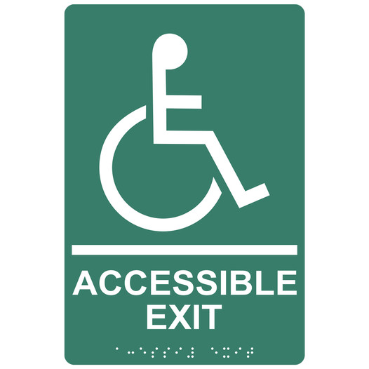 Pine Green ADA Braille ACCESSIBLE EXIT Sign with Symbol RRE-17819_White_on_PineGreen