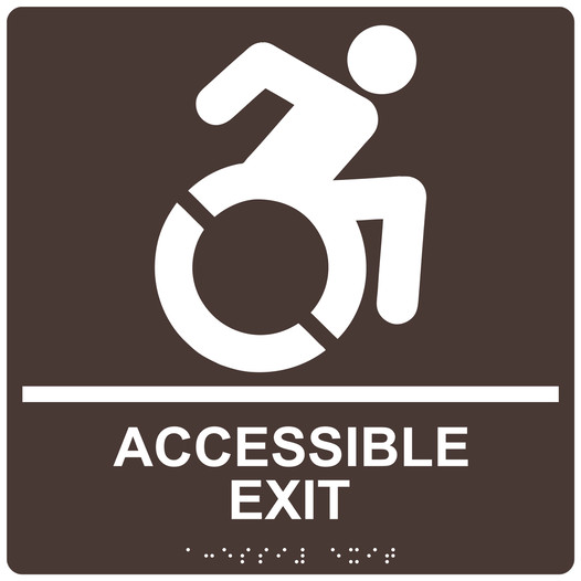 Square Dark Brown Braille ACCESSIBLE EXIT Sign with Dynamic Accessibility Symbol - RRE-17819R-99_White_on_DarkBrown