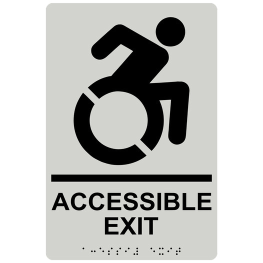 Pearl Gray Braille ACCESSIBLE EXIT Sign with Dynamic Accessibility Symbol RRE-17819R_Black_on_PearlGray