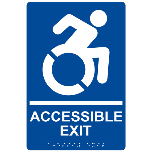 Blue Braille ACCESSIBLE EXIT Sign with Dynamic Accessibility Symbol RRE-17819R_White_on_Blue