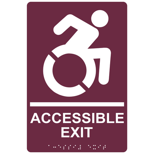 Burgundy Braille ACCESSIBLE EXIT Sign with Dynamic Accessibility Symbol RRE-17819R_White_on_Burgundy