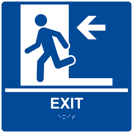 Square Blue ADA Braille EXIT Left Sign - RRE-241-99_White_on_Blue