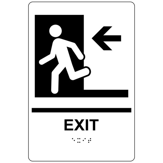 White ADA Braille EXIT Left Sign with Symbol RRE-241_Black_on_White