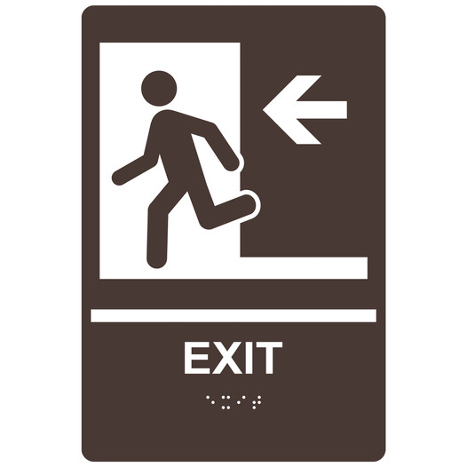 Dark Brown ADA Braille EXIT Left Sign with Symbol RRE-241_White_on_DarkBrown