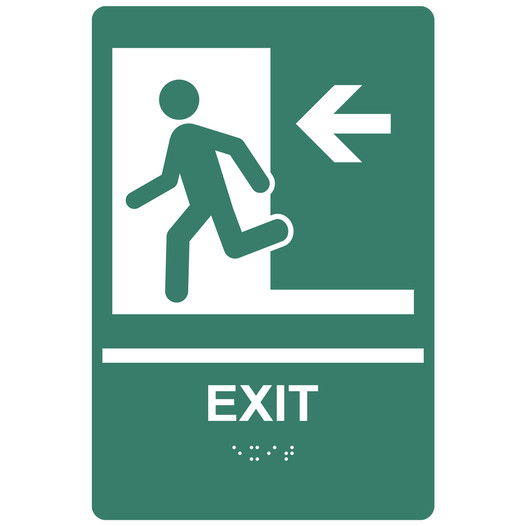 Pine Green ADA Braille EXIT Left Sign with Symbol RRE-241_White_on_PineGreen