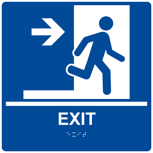 Square Blue ADA Braille EXIT Right Sign - RRE-242-99_White_on_Blue