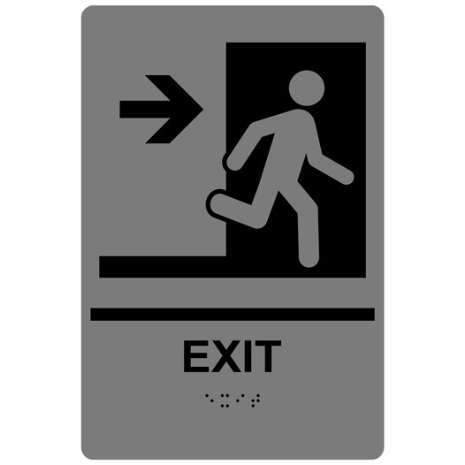Gray ADA Braille EXIT Right Sign with Symbol RRE-242_Black_on_Gray