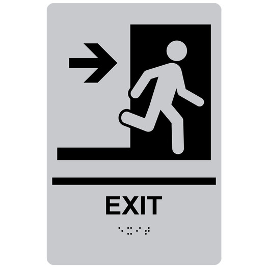 Silver ADA Braille EXIT Right Sign with Symbol RRE-242_Black_on_Silver