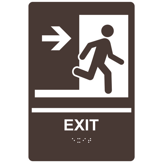 Dark Brown ADA Braille EXIT Right Sign with Symbol RRE-242_White_on_DarkBrown