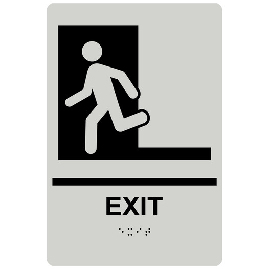 Pearl Gray ADA Braille EXIT Left Sign with Symbol RRE-243_Black_on_PearlGray