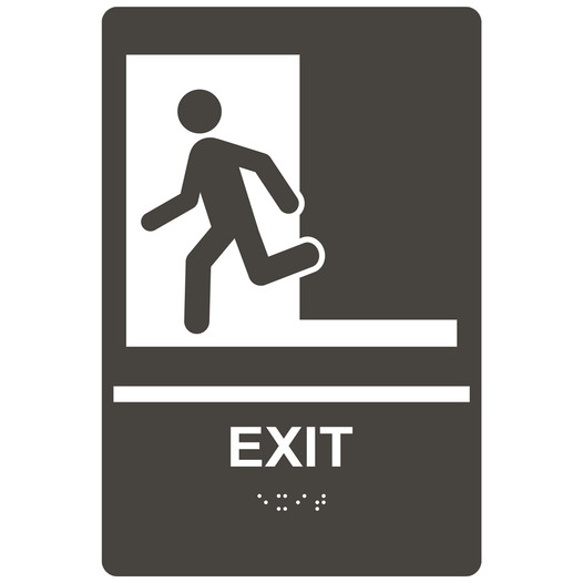 Charcoal Gray ADA Braille EXIT Left Sign with Symbol RRE-243_White_on_CharcoalGray