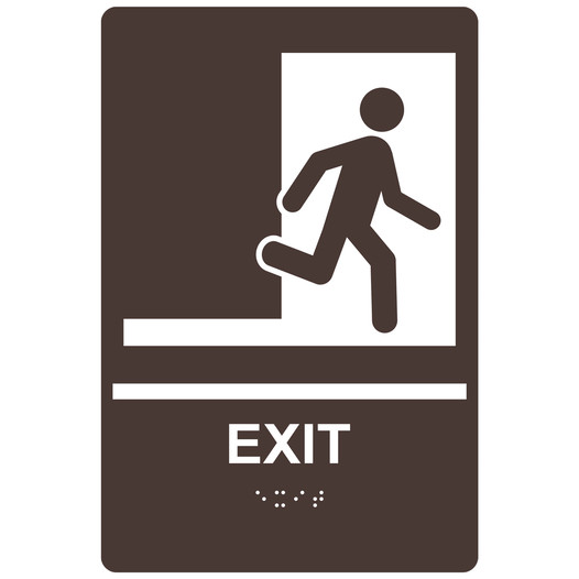 Dark Brown ADA Braille EXIT Right Sign with Symbol RRE-244_White_on_DarkBrown