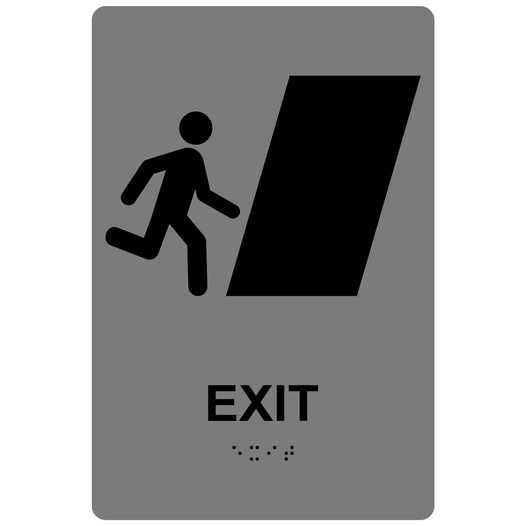 Gray ADA Braille EXIT Right Sign with Symbol RRE-246_Black_on_Gray