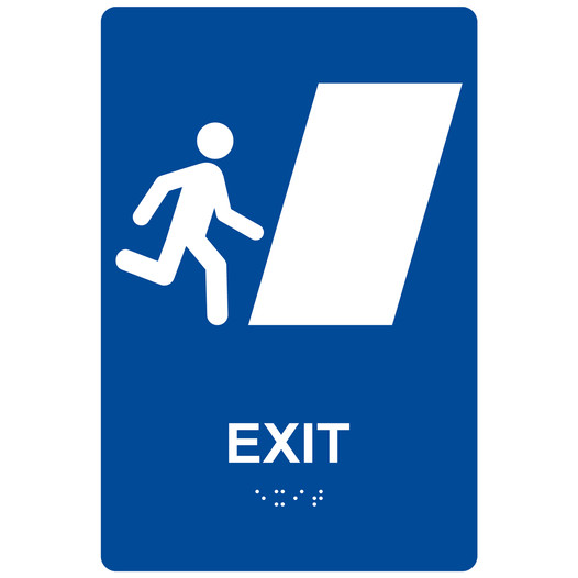 Blue ADA Braille EXIT Right Sign with Symbol RRE-246_White_on_Blue