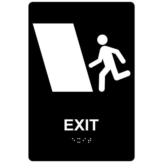 Black ADA Braille EXIT Left Sign with Symbol RRE-247_White_on_Black