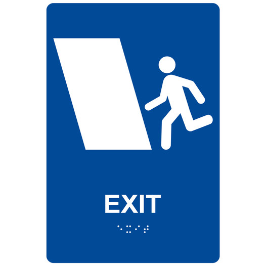 Blue ADA Braille EXIT Left Sign with Symbol RRE-247_White_on_Blue