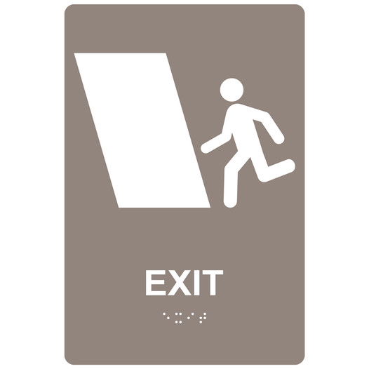 Taupe ADA Braille EXIT Left Sign with Symbol RRE-247_White_on_Taupe