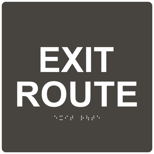 Charcoal Gray 9-Inch Square ADA Braille EXIT ROUTE Sign RRE-660-99_White_on_CharcoalGray