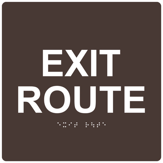 Dark Brown 9-Inch Square ADA Braille EXIT ROUTE Sign RRE-660-99_White_on_DarkBrown