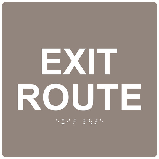 Taupe 9-Inch Square ADA Braille EXIT ROUTE Sign RRE-660-99_White_on_Taupe
