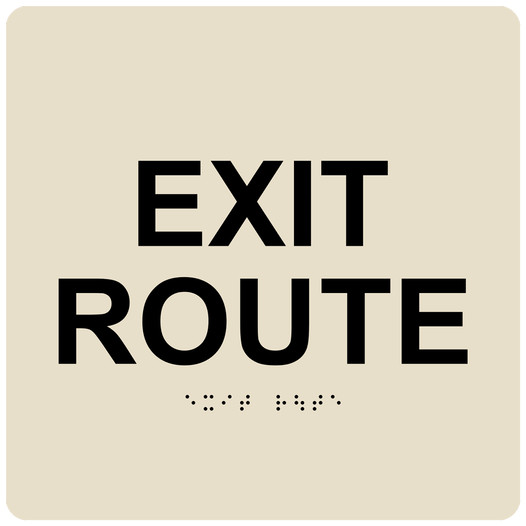 Almond 6-Inch Square ADA Braille EXIT ROUTE Sign RRE-660_Black_on_Almond