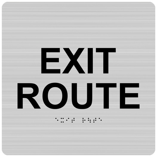 Brushed Silver 6-Inch Square ADA Braille EXIT ROUTE Sign RRE-660_Black_on_BrushedSilver